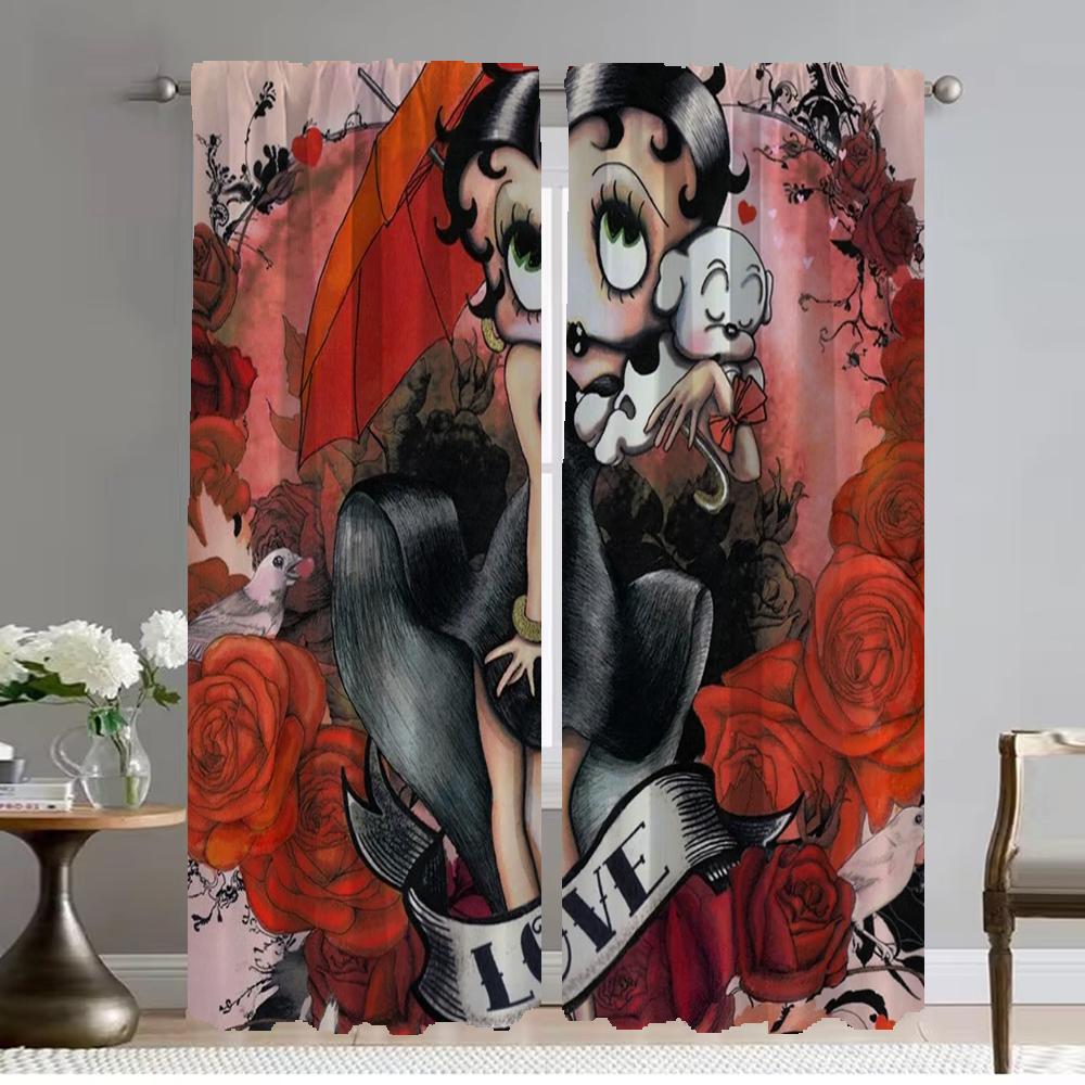 Bettys Boops Blackout Curtains 2 Pieces Kitchen Curtains for Living Room Curtain Shades Tulle for Bedroom Partition Elegant Home