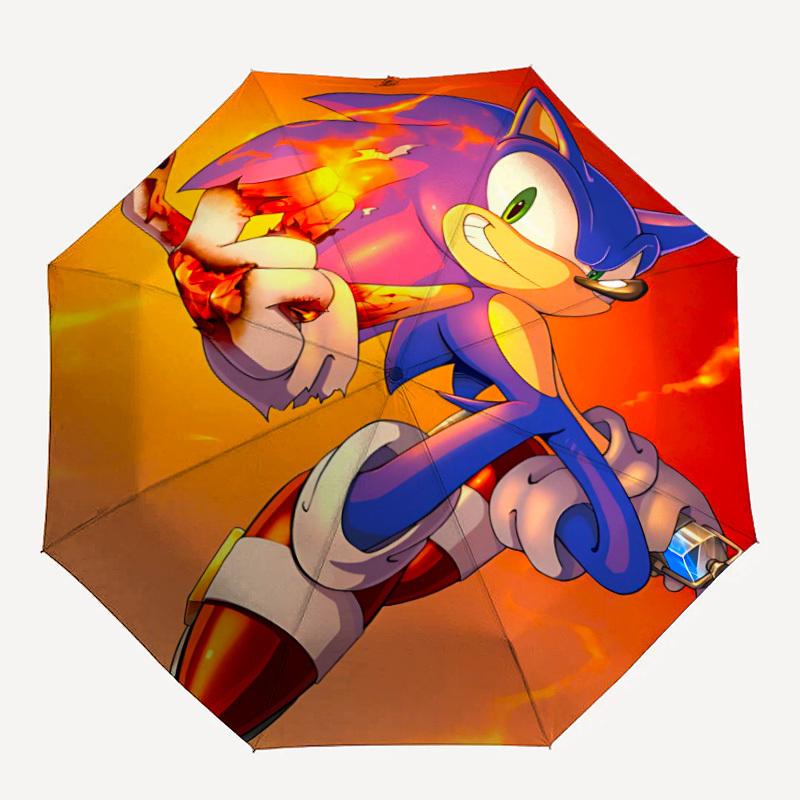 

1pc Sonic the Hedgehog, Fire Automatic Folding Umbrella, 8 Ribs for All-Season Use, Portable for Travel & Outdoor Activities 038