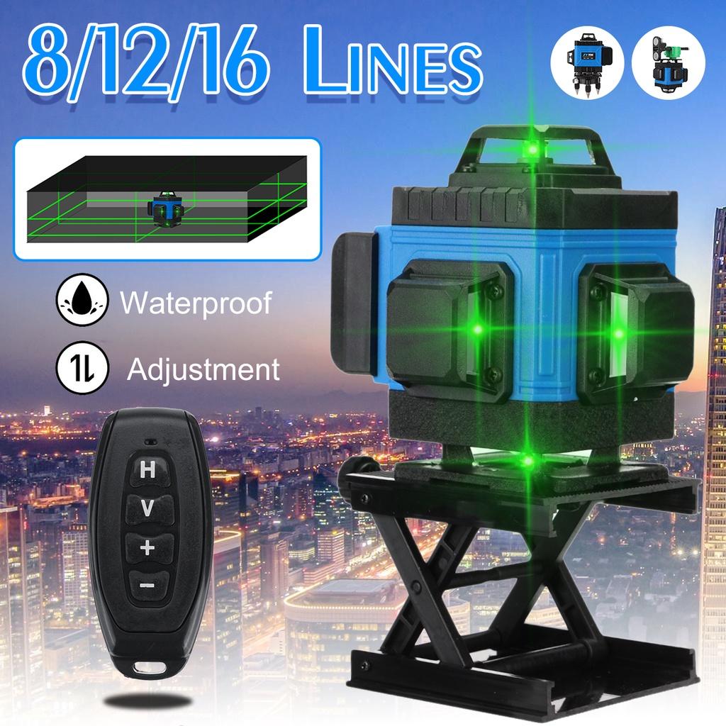16/12/8 Line 360° 4D Horizontal Vertical Cross Spirit Level Measure Tool Kit Green Light Laser Level