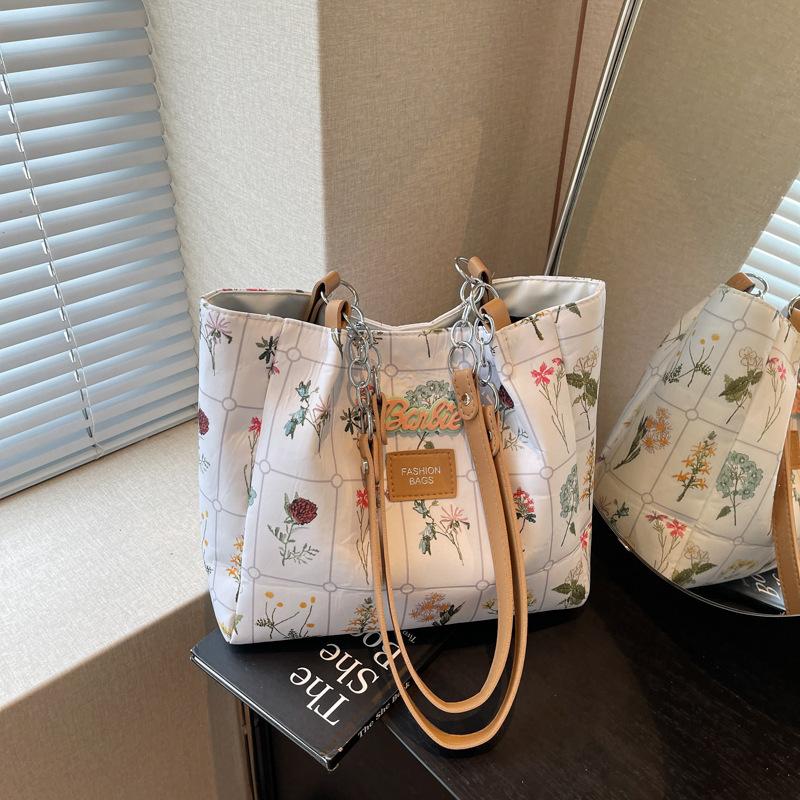 Large-capacity Bag Women's New High-end Textured Cloth Printing Shoulder Bag Niche Simple Versatile Tote Bag