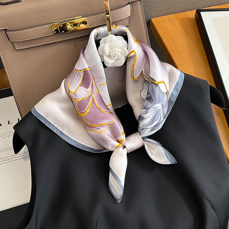 100% Natural Real Silk Scarf Women Print Neck Hairband Shawl Neckerchief Female Poncho Headband New Bandana Square Hijab ZS-399