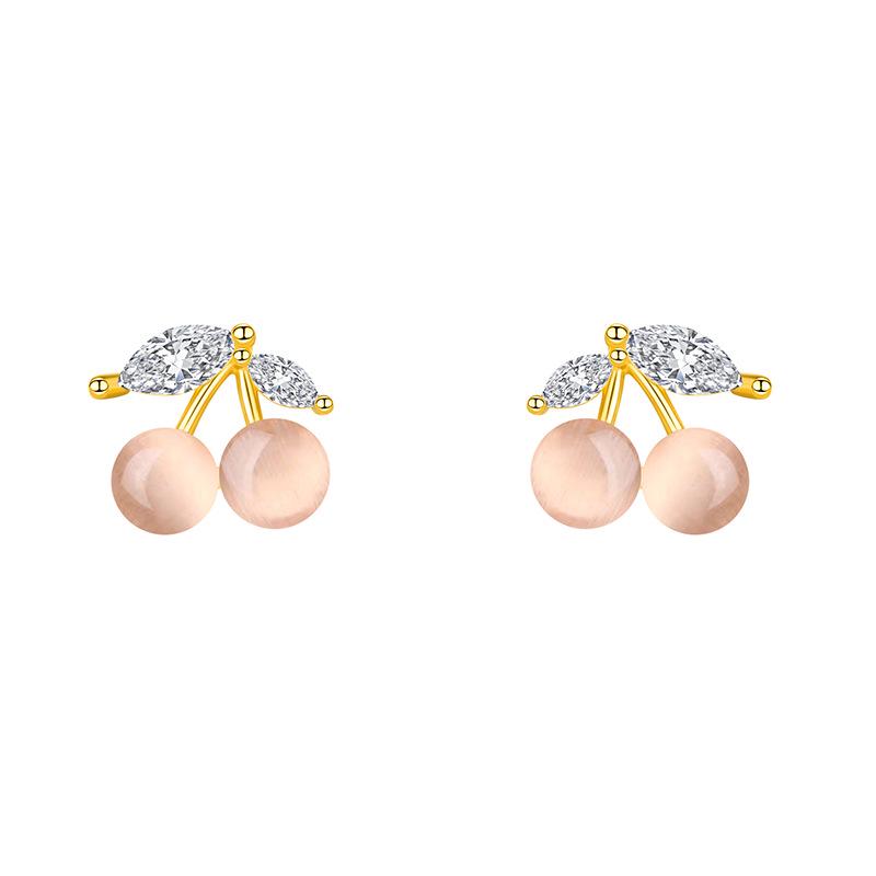 Elegante kirsebærøredobber i rosa zirkon for kvinner - Lettvektige, trendy fruktdesign med søt sjarm
