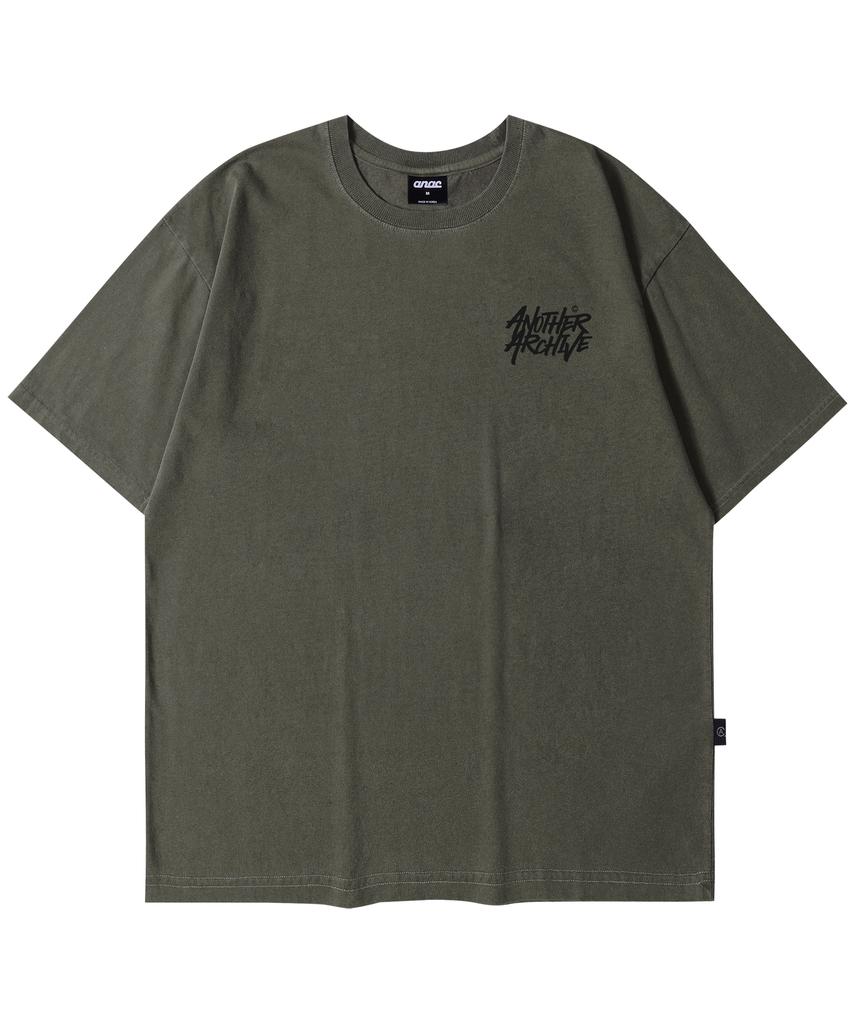 ANOTHER ARCHIVE Pigment Graffiti Logo Short Sleeve T-Shirt_Dark Green