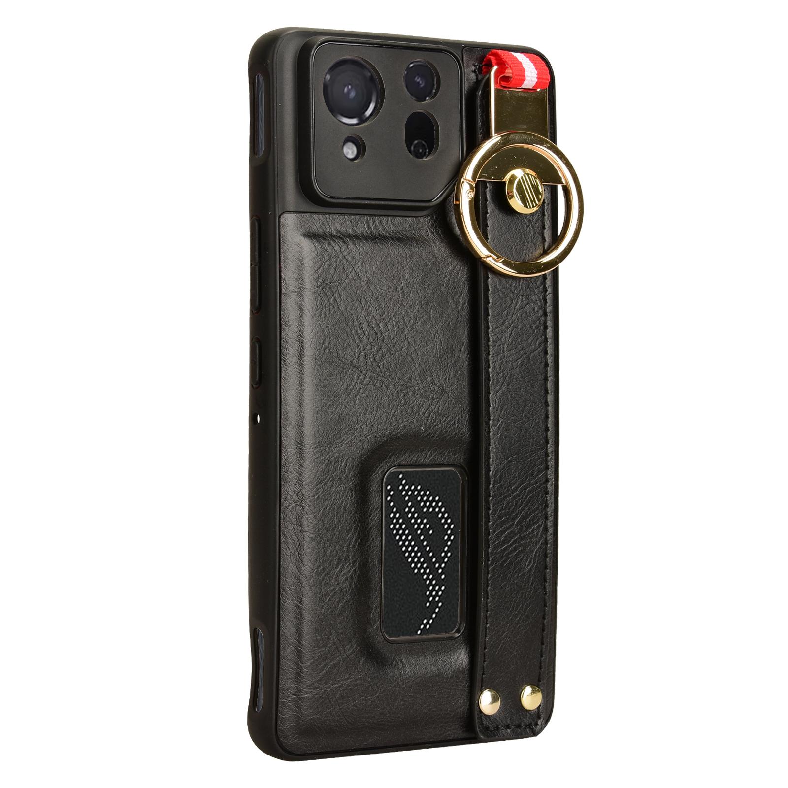 

For Asus ROG Phone 8 5G/Phone 8 Pro 5G Cell Phone Case PU Leather+PC+TPU Back Cover with Neck Strap Black