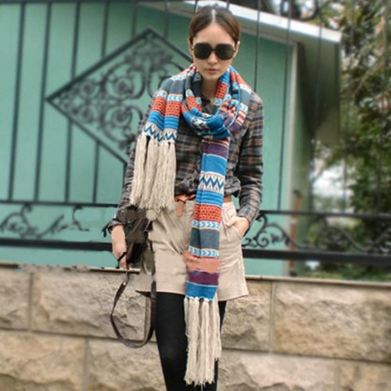 Autumn and winter street super long women bohemian fringed imitation cashmere jacquard scarf