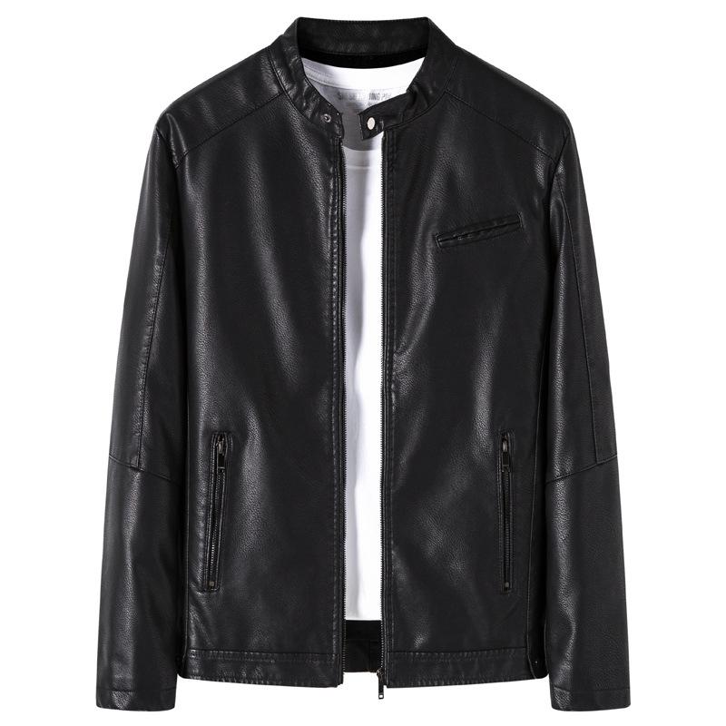 Polaire Automne Nouveau Simple Jeune Homme Court Col Montant Veste en Cuir Cuir PU Décontracté Mode
