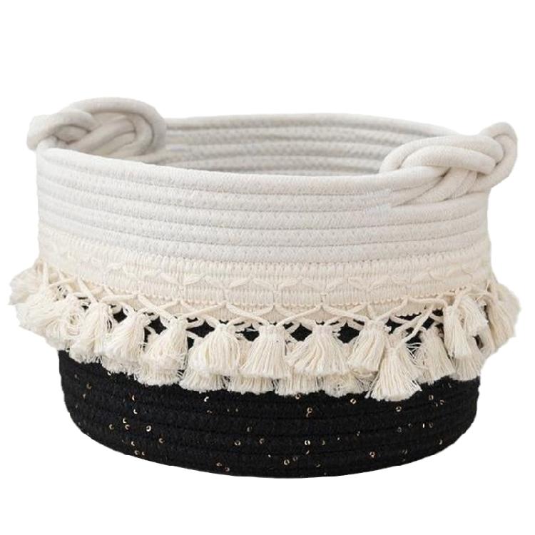Practical Cotton Rope Storage Basket Durable Cotton Rope Storage Basket with Tassels Perfect For Any Room Decors