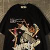 American Retro Street Cartoon Graphic T-shirt for Men and Women Summer Loose Hip Hop Casual Couple Short Sleeve Top Men Clothing