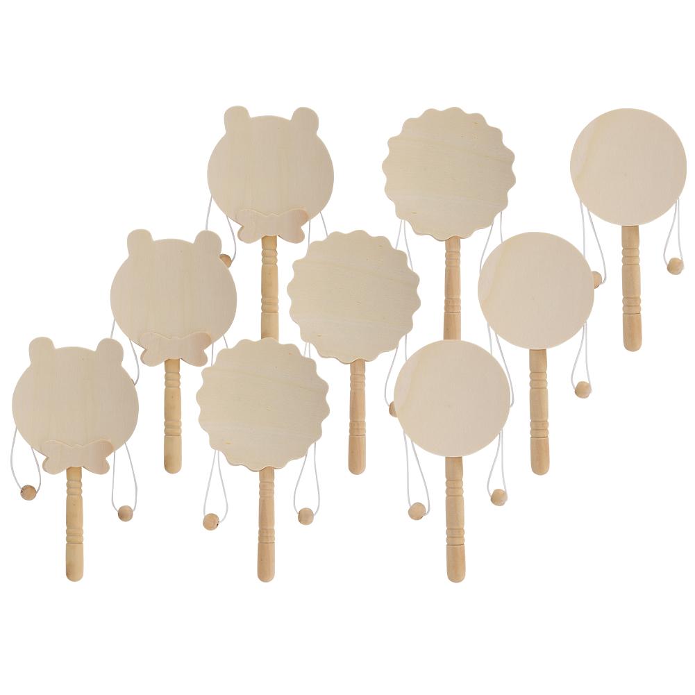 3 Sets Cartoon Wooden Rattle Baby Toys Wood Handcraft DIY Painting Early Education