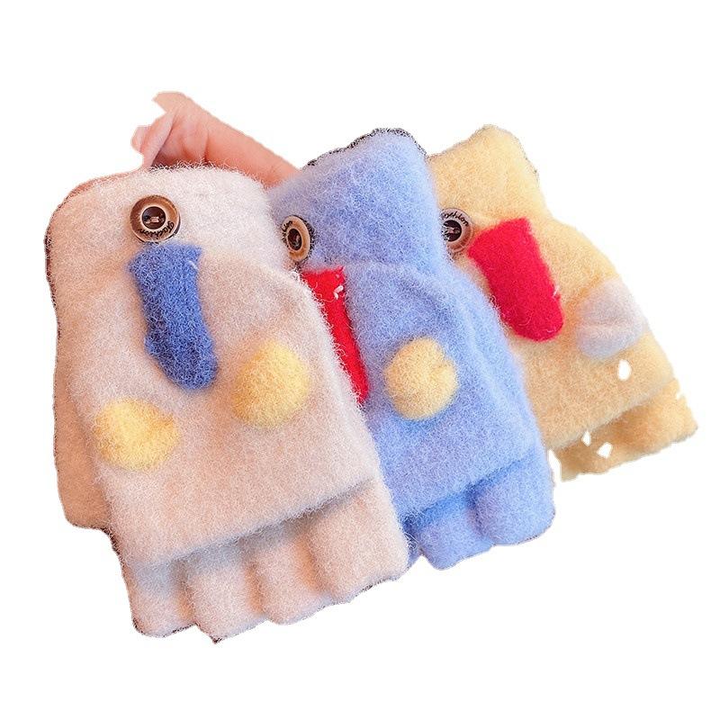 4-12 Year Old Baby Gloves Winter Cold-proof Infant and Toddler Thickened and Warm Half-finger Flip-up Five-finger Gloves for Boys and Girls Cute