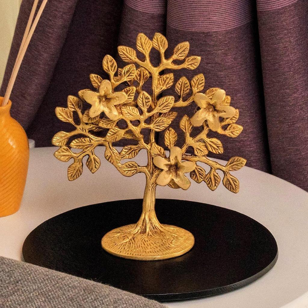 Pure Brass Kalpavriksha Tree Showpiece (6.6 Inches,) Tree of Life - Home Decor - Gift for Good Luck Vastu and Fengshui - Best In Living Room Table