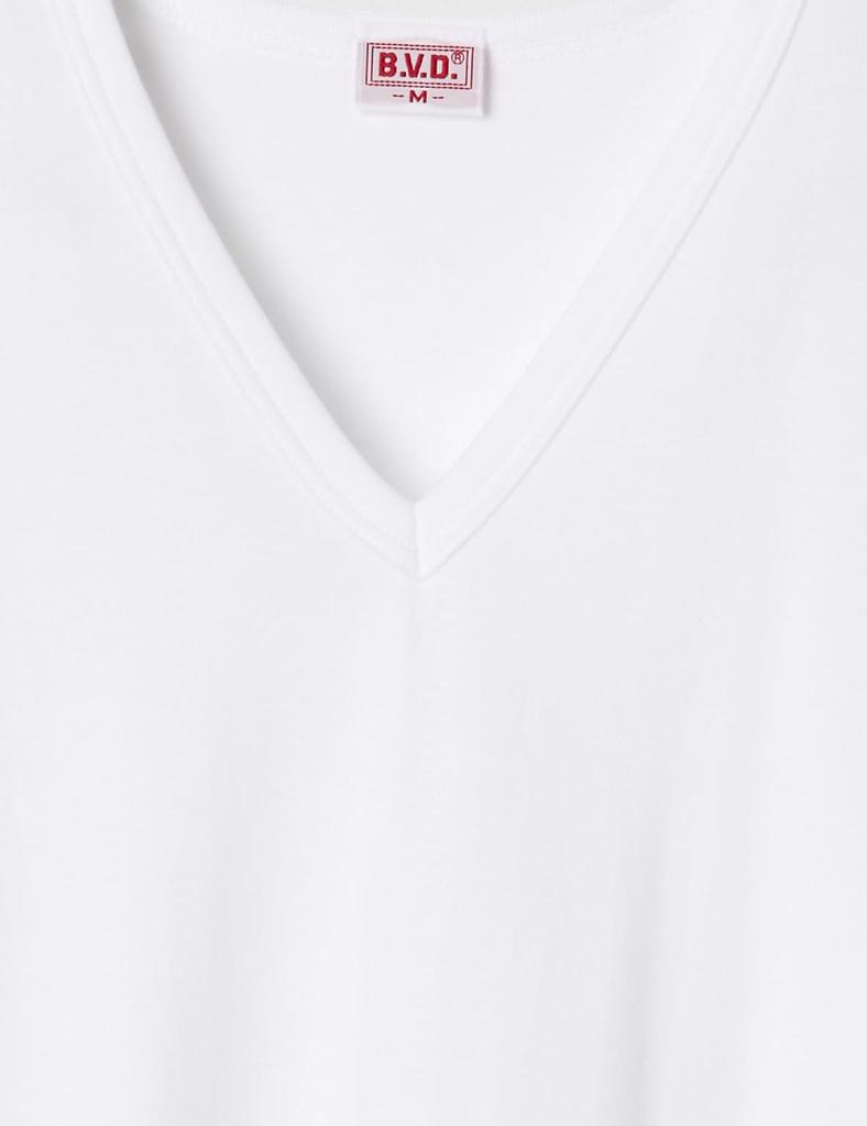 BVD Short Sleeve Warm Thick Smooth Size M Men's V-Neck T-Shirt, Innerwear, 100% Cotton, Fabric, White,