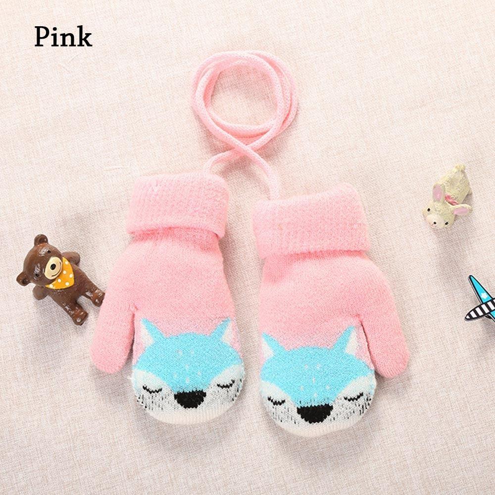 Baby Boys Girls Hanging Neck Soft Kids Gloves Thick Warm Knitted Mittens Cute