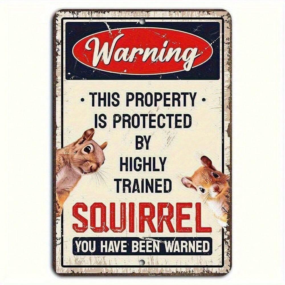 Funny Squirrel Metal Sign Humorous Animal Wall Decor Weatherproof Garden Yard Art