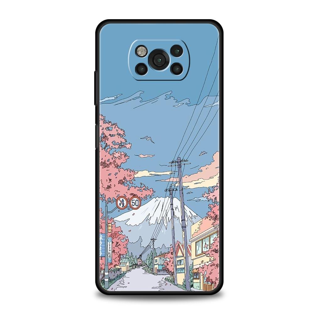 Japan Sunset Scenery For Xiaomi Poco X5 Pro Soft Phone Case For Poco X4 X3 NFC F5 Pro F4 F3 GT M5 M4 Pro 5G M3 C51 C50 C55 Cover