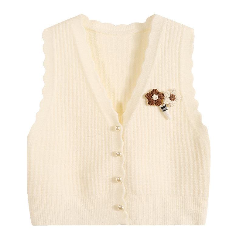 Spring and Autumn Fashionable Small Flower Short Knitted Vest Women's Sweater Vest