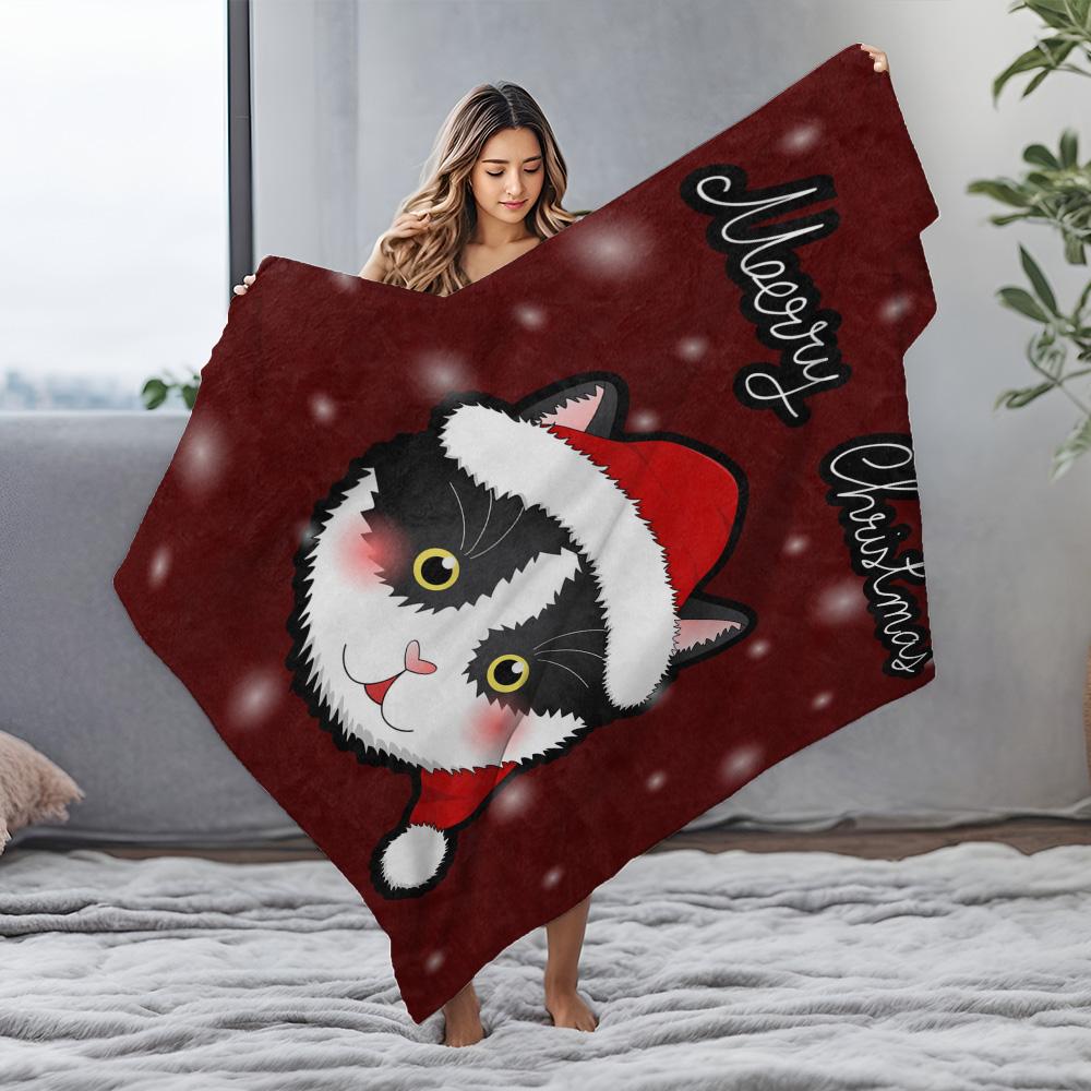 TU Cute Cat Christmas Throw Blanket Cozy Fluffy Sherpa Soft Warm Holiday Decor Gift Home Bedding Dorm Room