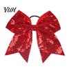 Stage Costume Accessories Sequins Hair Bows, Elastic Tie, Large Cheerleading Shiny Bows for Girls Band Ponytail Holder, Glitter Scrunchies Women Teens