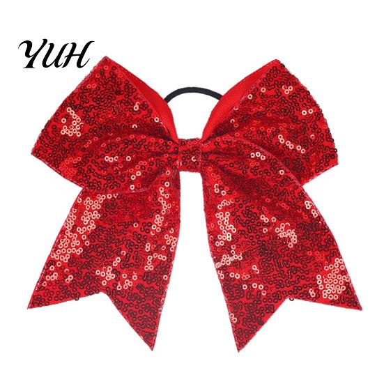 Stage Costume Accessories Sequins Hair Bows, Elastic Tie, Large Cheerleading Shiny Bows for Girls Band Ponytail Holder, Glitter Scrunchies Women Teens
