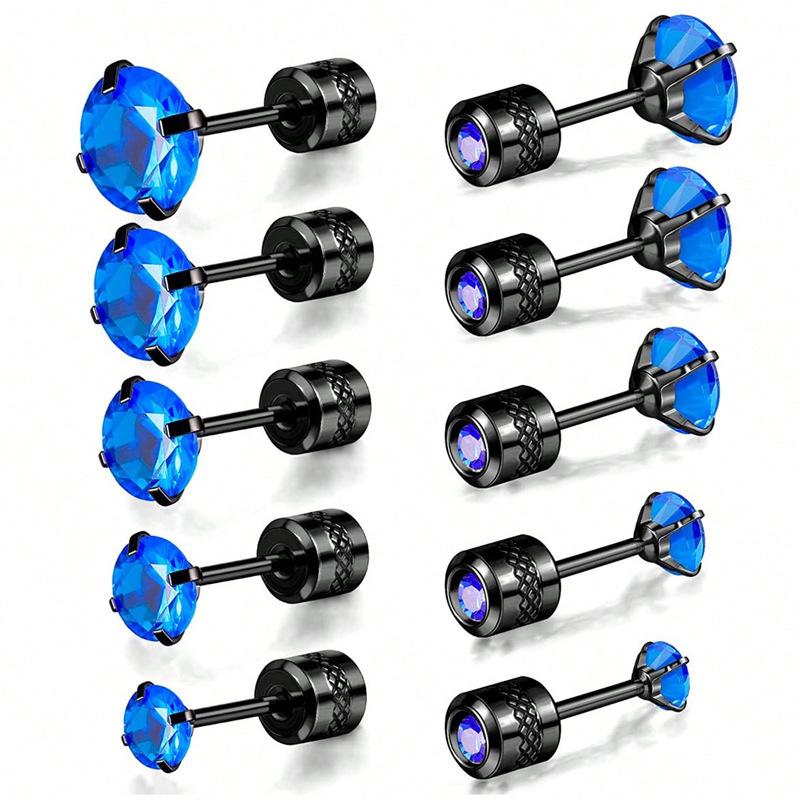 Titanium Steel Double-headed Zircon Stud Earrings Cylindrical Four-claw Stainless Steel Earrings Piercing Jewelry