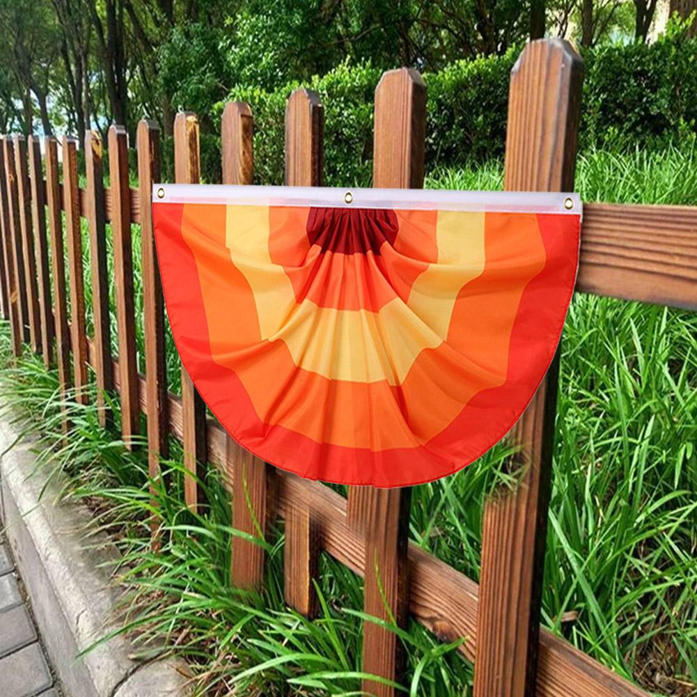 Fall Pleated Fan Flag Bunting for Outside Garden,Thanksgiving Half Fan Banner Flag,Indoor Outdoor Yard Decoration
