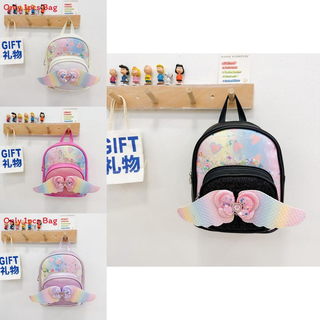 Childrens Cute Bowknot Wings Princess Backpack With Pu Material For Kindergarten Girls