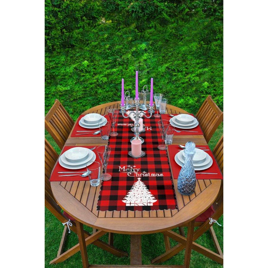 New Year Concept Christmas Tree Printed Runner and Placemat Set 5 Pieces / Placemat Table Mat Dining Table Mat Coaster