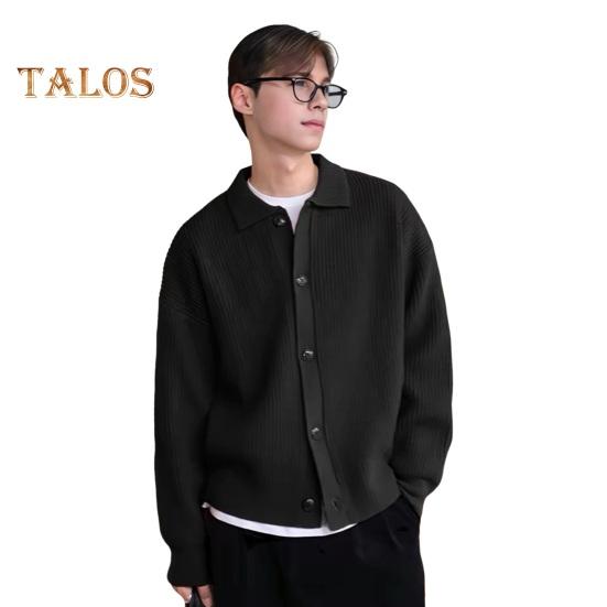 Мужской свитер осень-зима с отложным воротником однобортный на пуговицах свободный кардиган свитер пальто с длинными рукавами трикотажная куртка для работы школы свиданий верхняя одежда M чёрный 2189₽