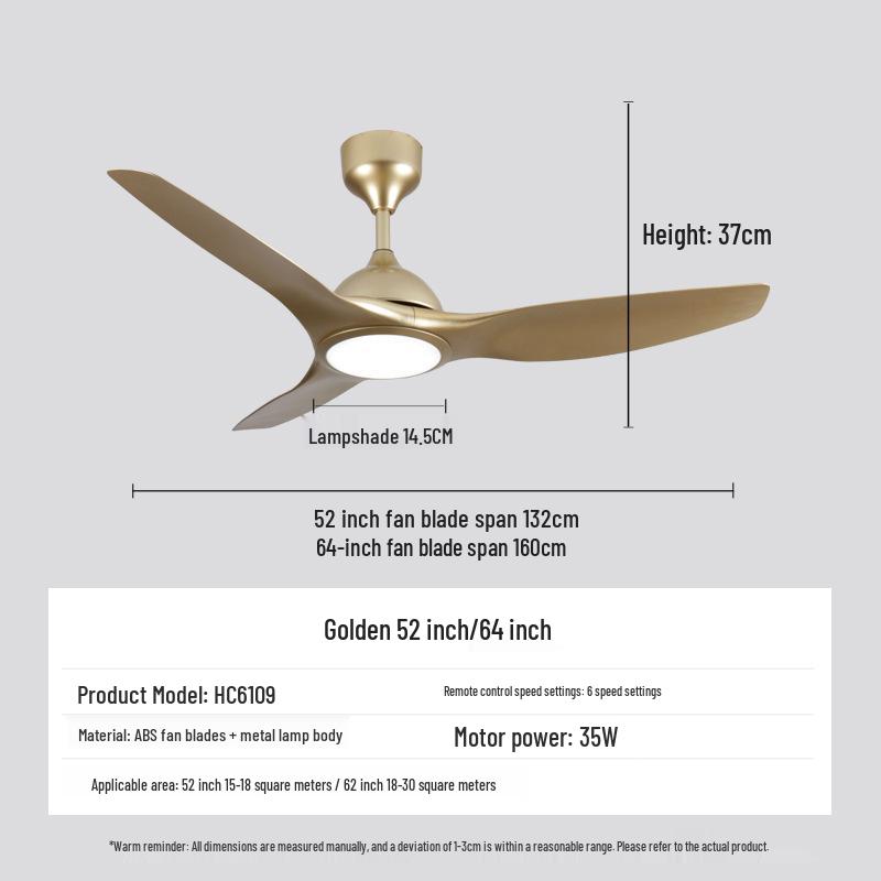 Smart Remote-Control LED Ceiling Fan with Silent Variable Frequency for Living and Dining Rooms