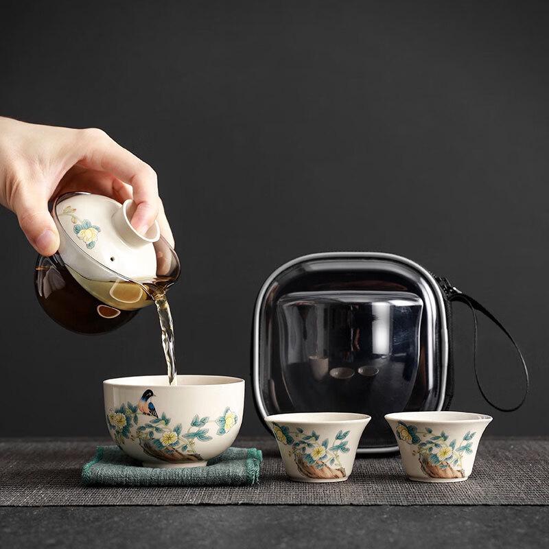 Hand-Painted Portable Ceramic Travel Tea Set