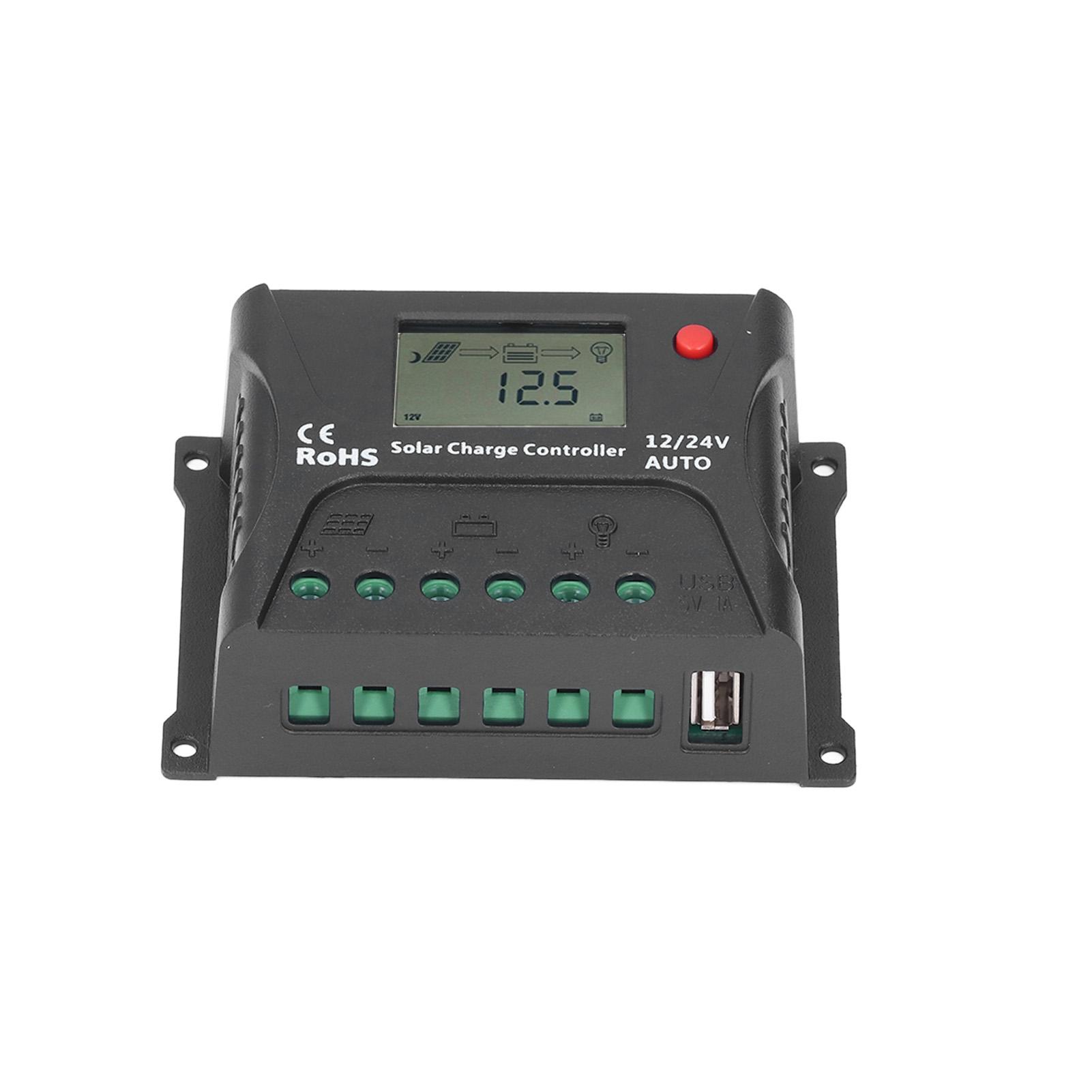 

PWM Solar Charging Controller 12V 24V Auto Recognition 10A IP30 Waterproof Black for RVs Yachts