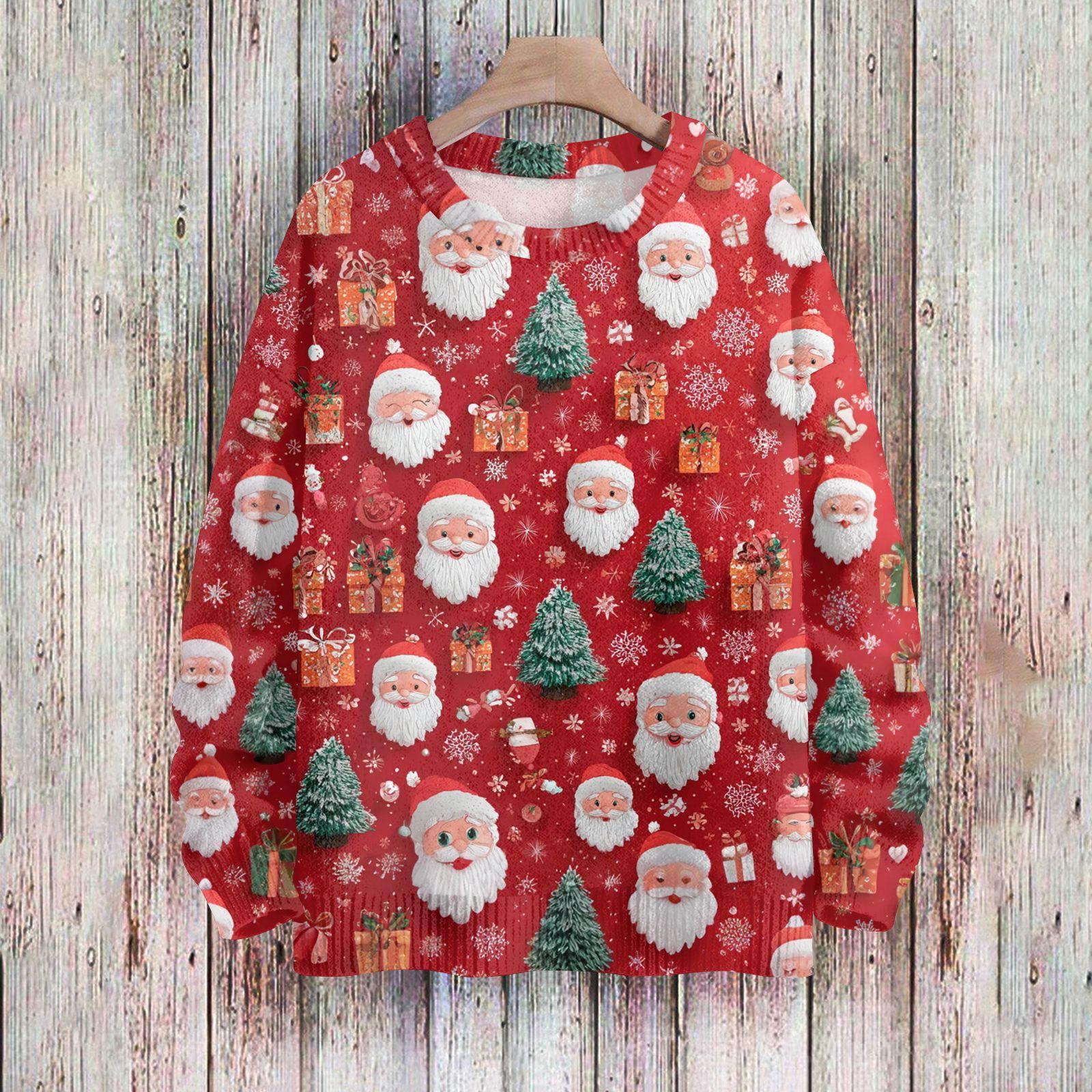 

Рождественские толстовки для женщин Вязаный свитер Милая рубашка Осенний свитер с круглым вырезом Топы XXXXL