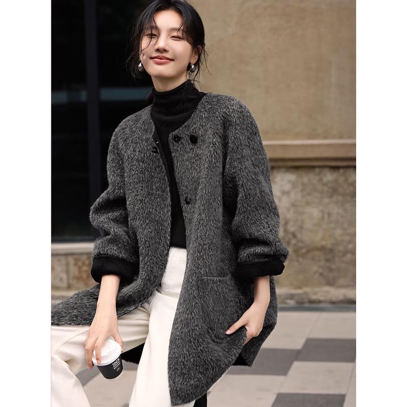 XWI Women's Alpaca Wool Double-Faced Coat with Detachable Scarf