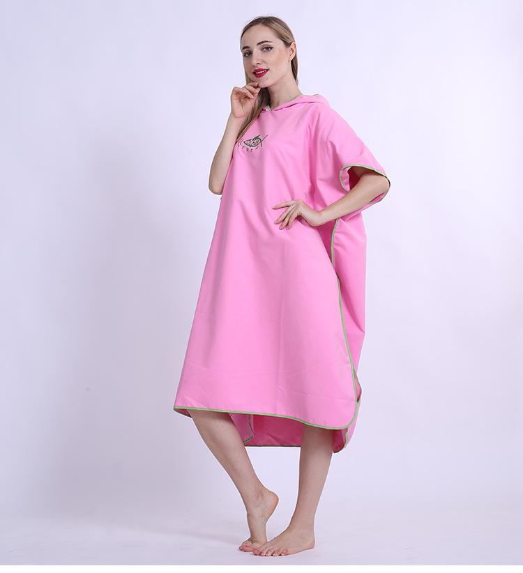 

Пончо-халат с капюшоном для пляжа - Абсорбирующее носимое полотенце для переодевания 110x90cm розовый