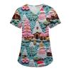 Women's Christmas Print Loose V-Neck Pocket Short-Sleeved Uniform