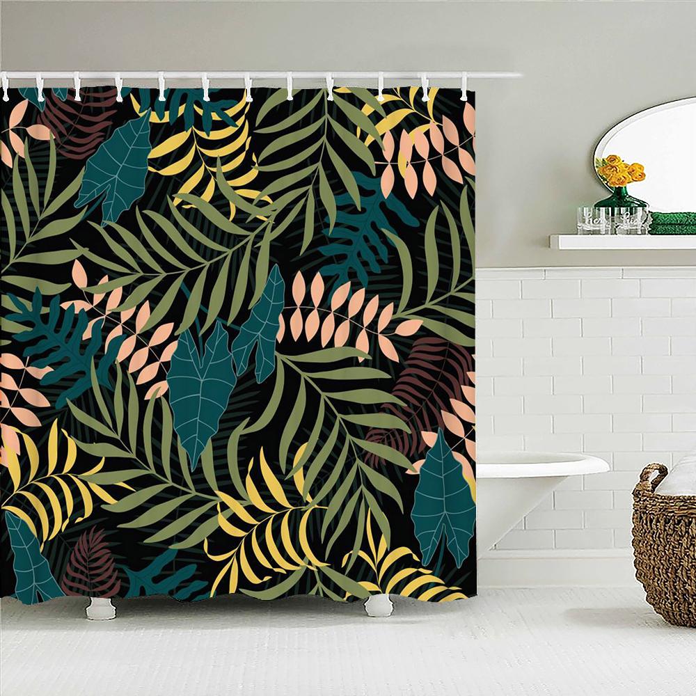 Tropical Plant Leaves Bath Curtain Waterproof Fabric Shower Curtains Colorful Leaf Pattern Bathtub Screen for Bathroom Decor
