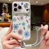 Watercolor Flowers Print Leather Lanyard Case For iPhone 18 Pro Max Hybrid TPU+PU Anti-skid Soft Cover For iPhone 17 16 15 14 13 Pro Max