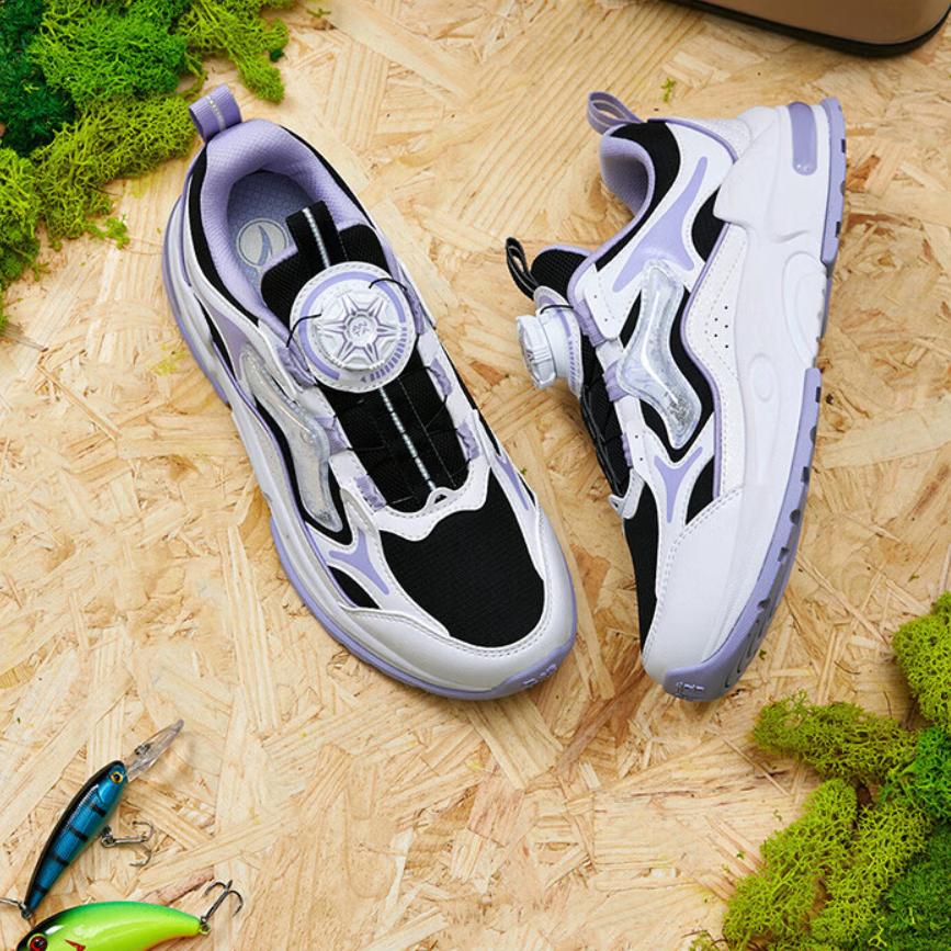 Anta Kids Round Head Knob Comfortable Shock Absorbing Wear Resistant Casual Shoes Kids Shoes Black White Purple 322348801H-4