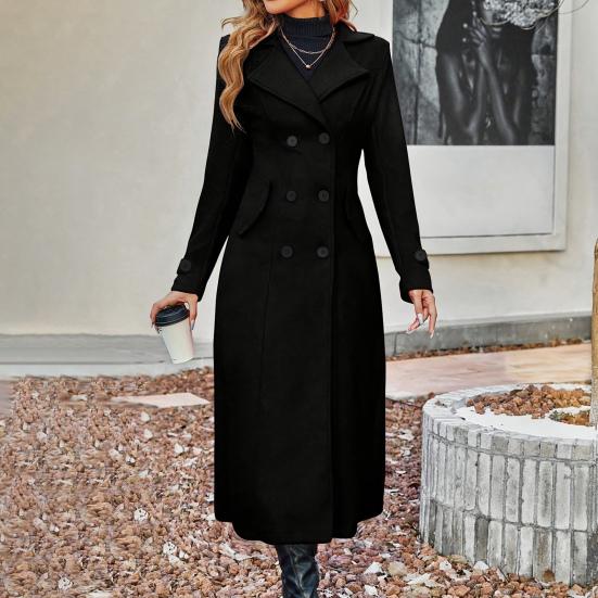 Women's Long Wool Coat Double-Breasted Peacoat Classic Notch Lapel Trench Coat Casual Fall Winter Overcoat