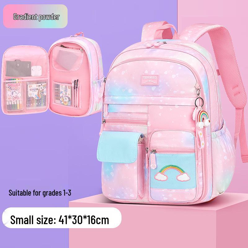 Rainbow Lightweight Girls' Backpack: Load-Reducing, Spine-Protecting, High-Capacity for Grades 1-6