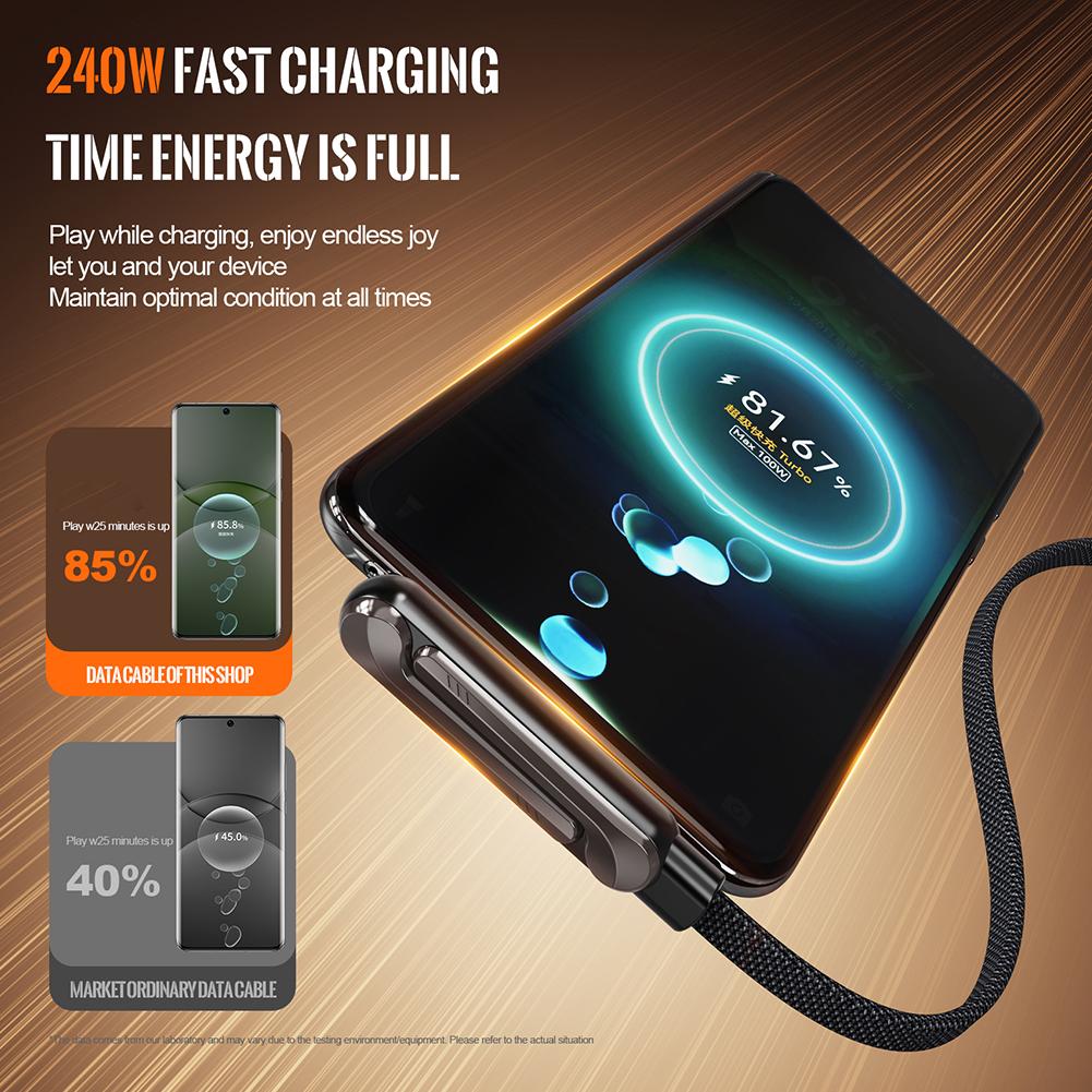 240W 2IN1 Fast Charging Cable With Invisible Holder Folding Phone Stand Type-C To Type-C Data Cable Suitable For Iphone17 Huawei