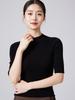 Pure Wool Women's Mid-Sleeve Autumn Sweater: Slimming Half-High Collar Bodycon Knitted T-shirt