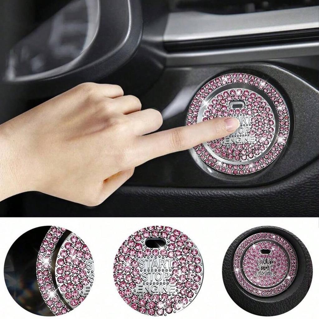 1pc Shiny Car Engine Start Stop Button Cover, Shiny Rhinestone Ring Trim, Scratch Resistant, Non-Slip, Easy To Install
