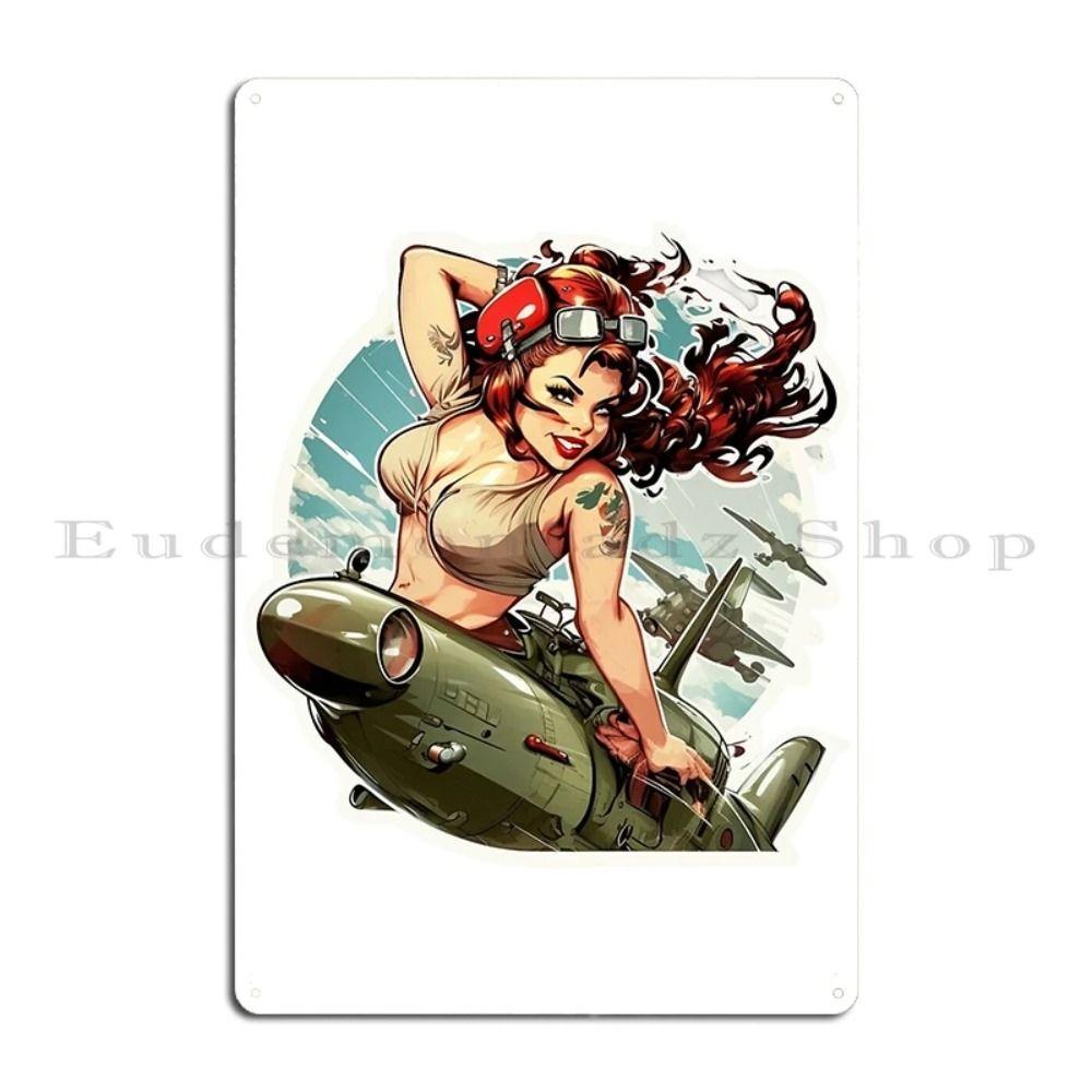 Vintage Military Pinup Girl Metal Tin Sign Wall Decor 20x30cm
