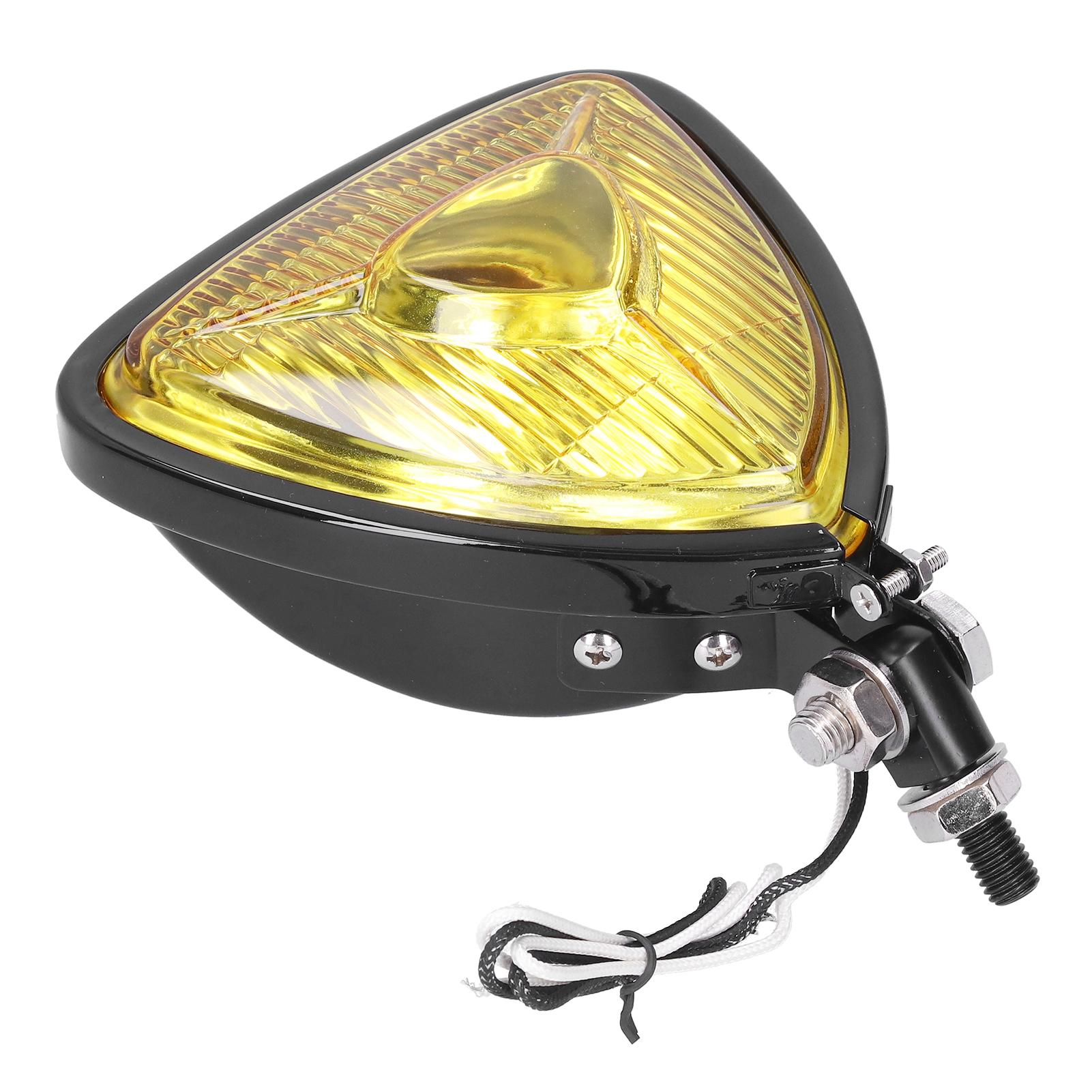 

12 В 55 Вт треугольная фара с желтыми линзами, черный корпус, подходит для всех ретро-мотоциклов и квадроциклов