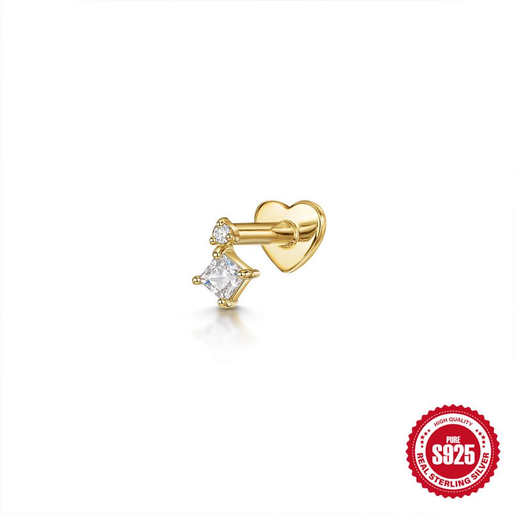 14K Gold Plated Solid 925 Sterling Silver Post Flat Back Stud Earrings for Women Cartilage Helix Piercing Cubic Zirconia Earring