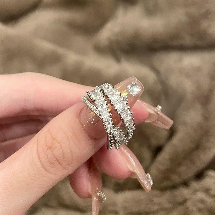 Korea New Fashion Jewelry Exquisite Silver Color Zircon Ring Elegant Women's Opening Adjustable Wedding Gift Luxury Accessory