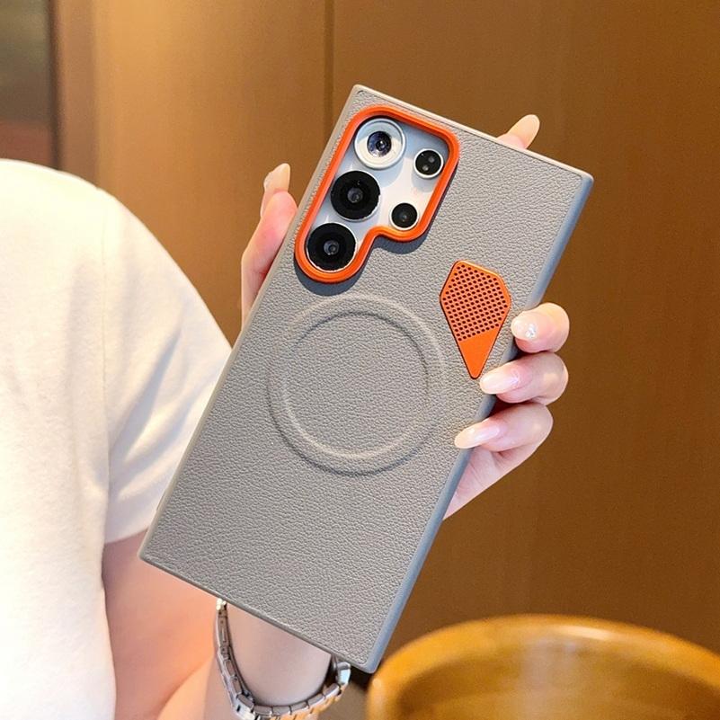 

Бизнес Гладкая Кожаная Магнитная Крышка-чехол с Отверстиями для Теплоотвода из Металла для Samsung S26 Ultra S25 Edge S24 Plus Galaxy S26