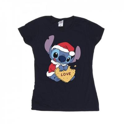 Womens/Ladies Lilo And Stitch Christmas Love Biscuit Cotton T-Shirt
