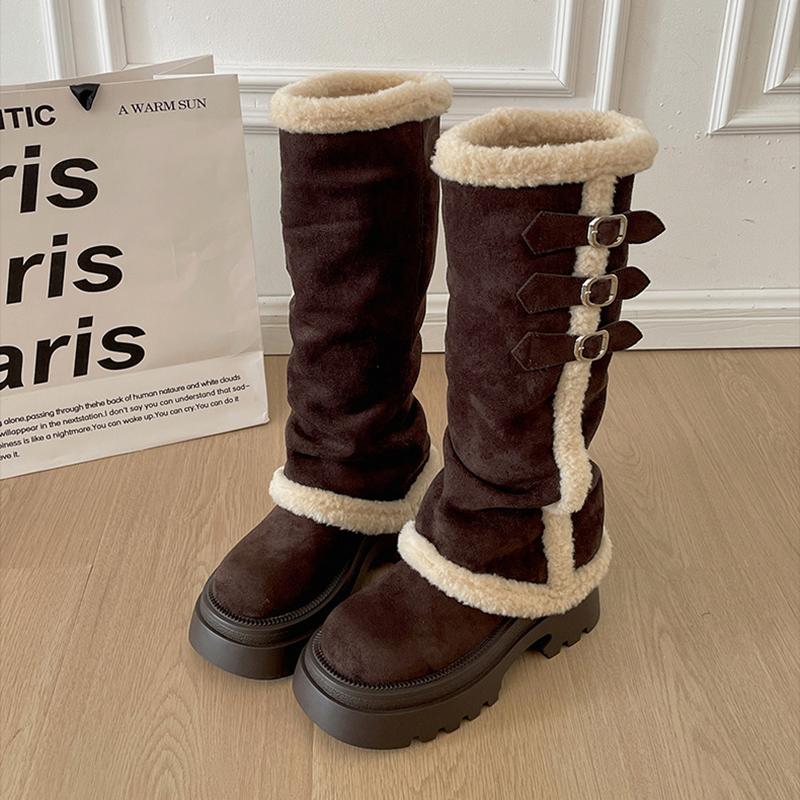 Women`s Patchwork Suede Knee High Snow